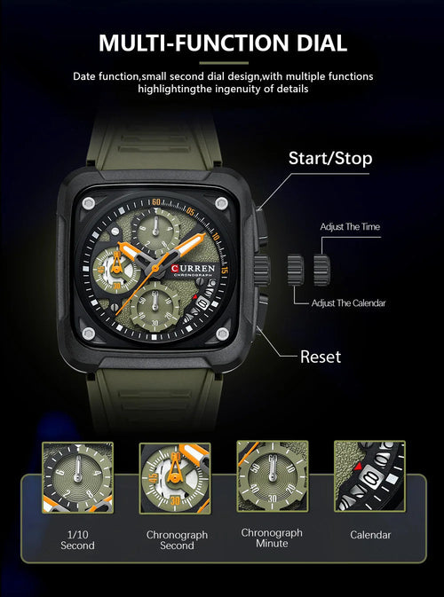 Mens Fashion Quartz Business Silicone Sport Chronograph Watch