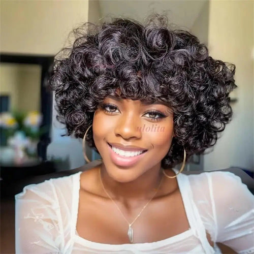 99J burgundy Fumi Curly Bob Wig Bouncy Pixie Cut Wig Highlight Full Machine Egg
