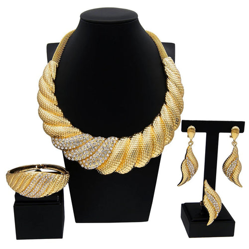 Dubai Gold Plated Jewelry Sets For Women Surround Big Necklace Plate 24K