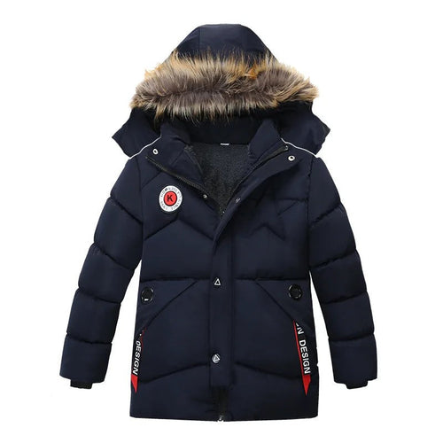 2-8 Years Winter Boys Jacket Thick Keep Warm Lining Plush Detachable Hat Hooded