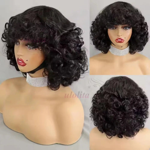 99J burgundy Fumi Curly Bob Wig Bouncy Pixie Cut Wig Highlight Full Machine Egg