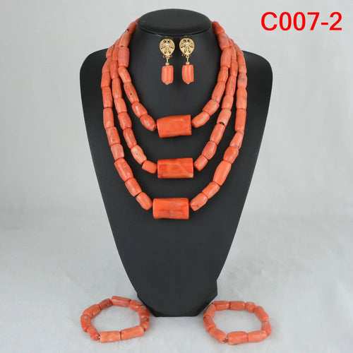 Fashion African Jewelry Set Nigerian Wedding Orange Coral Jewelry Set for Bride
