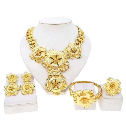 Necklace For Women Fashion New Cuban Chain Necklace Gold Flower Pendant Luxury