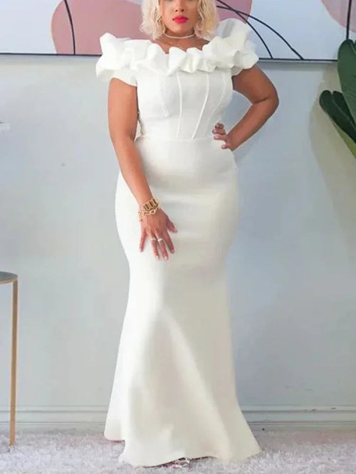 Elegant Women Long Evening Dresses Ruched Off Shoulder Slim Bodycon Mermiad