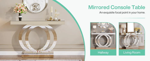 43.3-Inch (110cm)Mirrored Console Table, Modern Entryway Table with Thickened