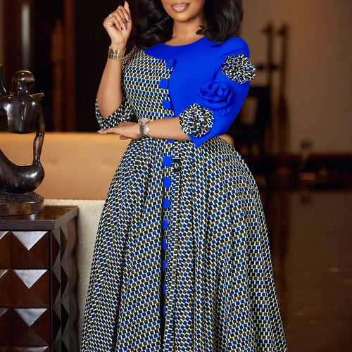 Elegant Rich Dashiki Traditional African Gowns for Women 3/4 Sleeve for Party