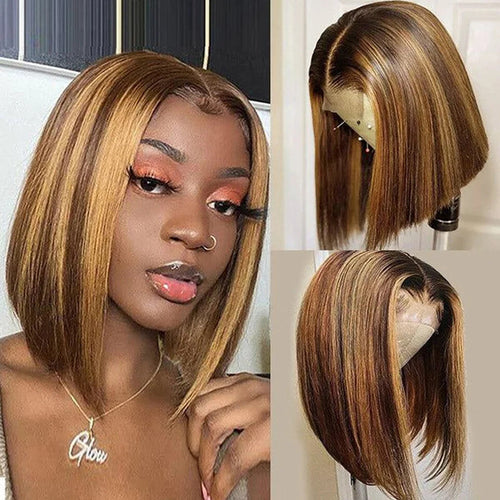 Ombre Blond Wig Brazilian Remy Hair Short Bob Human Hair Wigs Highlight P4/27