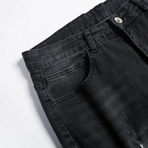 2025 New Fashion Street Style Ripped Skinny Jeans Men Vintage wash Solid Denim