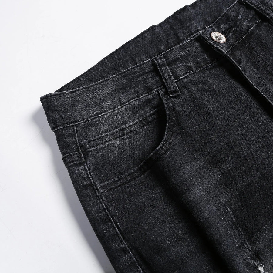 2025 New Fashion Street Style Ripped Skinny Jeans Men Vintage wash Solid Denim