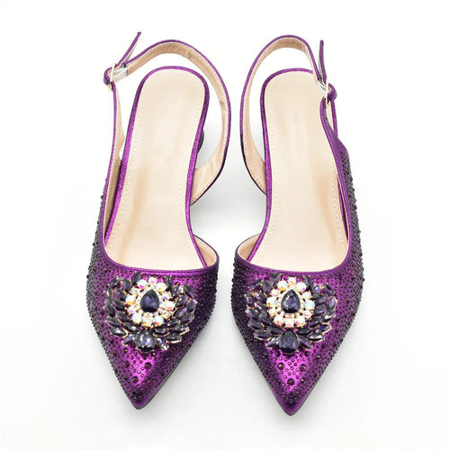 Elegant Italian Women's Rhinstone Pumps Heels Shoes and Bag Set To Match for