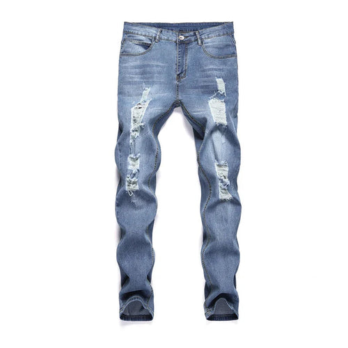 2025 New Fashion Street Style Ripped Skinny Jeans Men Vintage wash Solid Denim