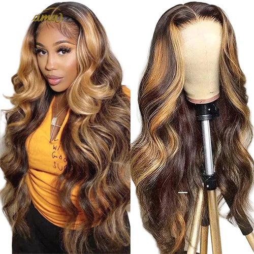 P4/27 Highlight Color Human Hair Wigs 13x4 Transparent Lace Frontal Wig Body