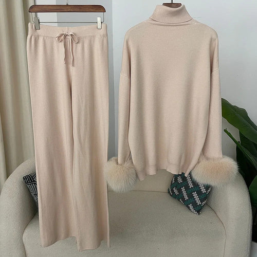 Fashion Autumn Winter Natural Real Fox Fur Cuffs Coat Knitted Sweater Women