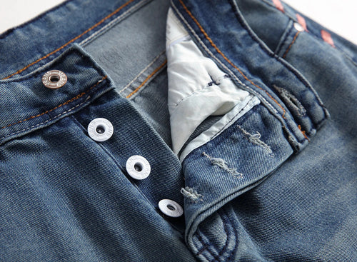 Streetwear Mens Slim Fit Ripped Straight Jeans Daily Male jeans pants Autumn