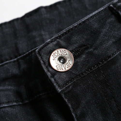 2025 New Fashion Street Style Ripped Skinny Jeans Men Vintage wash Solid Denim