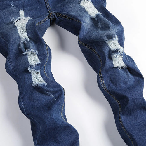 2025 New Fashion Street Style Ripped Skinny Jeans Men Vintage wash Solid Denim