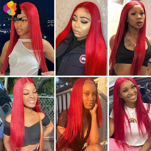 Colored Red Straight Lace Front Human Hair Wig 13x4 13x6 Transparent Lace