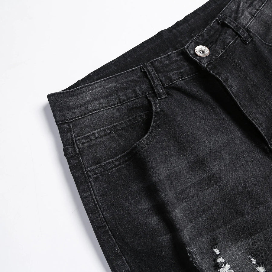 2025 New Fashion Street Style Ripped Skinny Jeans Men Vintage wash Solid Denim