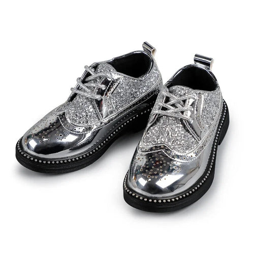 Boys Hollow Out silver Shoes Leather for Kids Party Wedding Dance Shoe Dress