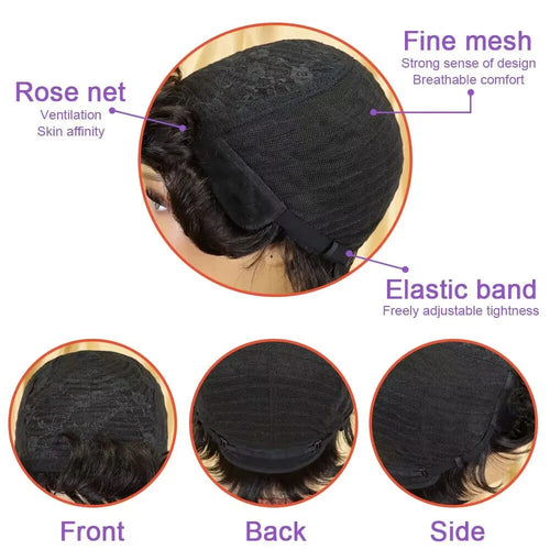 150% Density Brazilian Finger Wave Curly Pixie Human Hair Wig