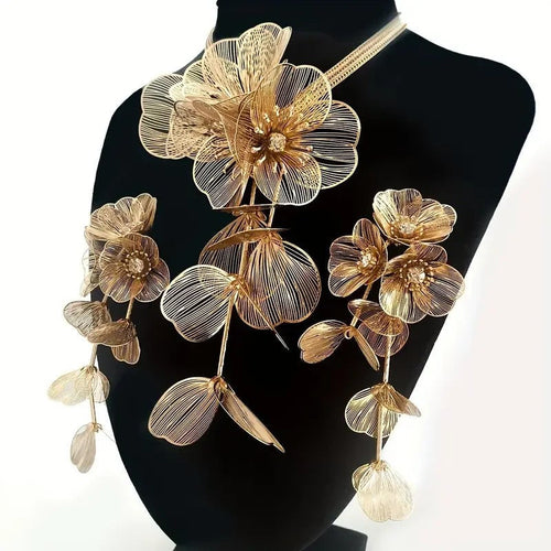 Best Lady 3pcs Handmade Flower Inlaid Rhinestone Vintage Jewelry Set - Perfect