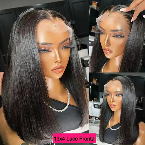 12A Double Drawn 210% Density Bone Straight Hair Bob Wig 13x4 Lace Front Wig