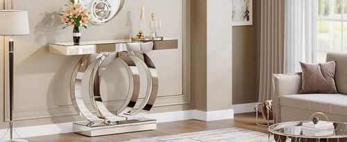 43.3-Inch (110cm)Mirrored Console Table, Modern Entryway Table with Thickened