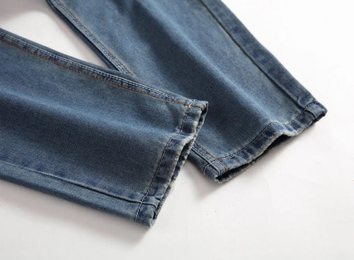 Streetwear Mens Slim Fit Ripped Straight Jeans Daily Male jeans pants Autumn