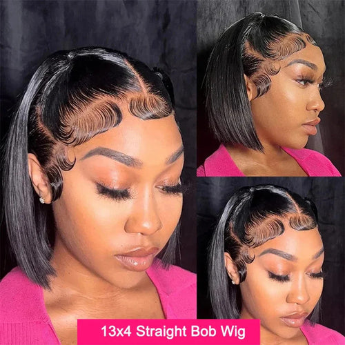 12A Double Drawn 210% Density Bone Straight Hair Bob Wig 13x4 Lace Front Wig