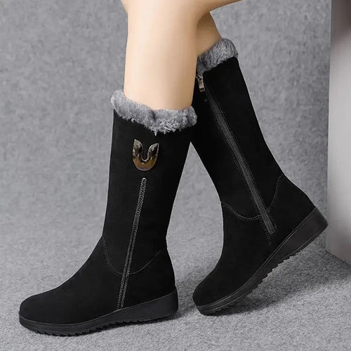 Warm Chelsea High Fur Boots Women 2025 Winter Shoes for Women Chunky Mid-calf