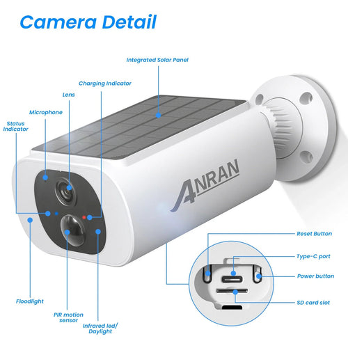 Outdoor Solar Security Camera with Battery 3MP 2.4G WIFI Camera Battery Cloud