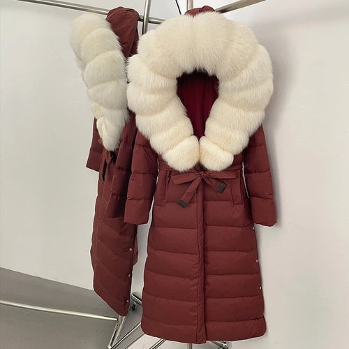 Real Faux Fur Collar Puffer Jacket Duck Down Thick Coat For Women