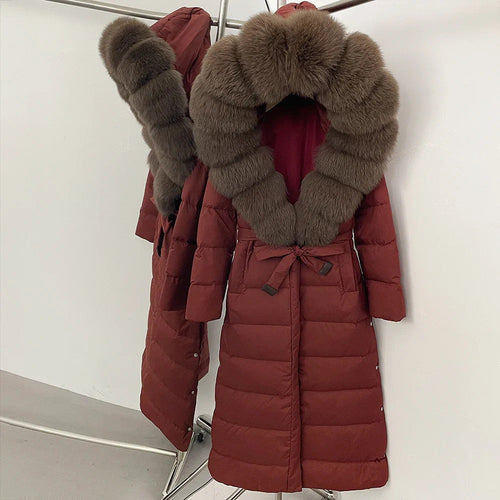 Real Faux Fur Collar Puffer Jacket Duck Down Thick Coat For Women