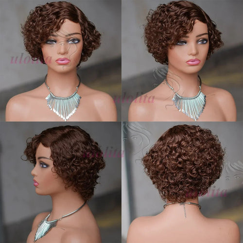 Ombre Blonde T1B27Pixie Cut Short Curly Bob Side Part Non Lace Front 100%