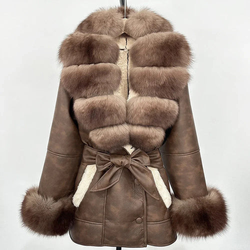 Women's Large Faux Fur Leather Jacket Warm Autumn Winter Outwear High Street