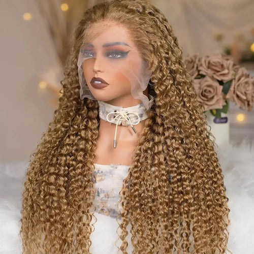 Honey Blonde Water Wave 4x4 Lace Front Wig 100% Human Hair Wigs for Women 13x4