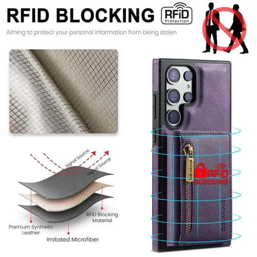 DG.Ming RFID Blocking Retro Flip Leather Case For Samsung Galaxy S25 S24 S22