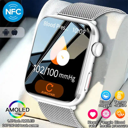 2025 AI Diagnosis NFC Smart Watch Women 1.85 inch AMOLED Blood pressure Heart