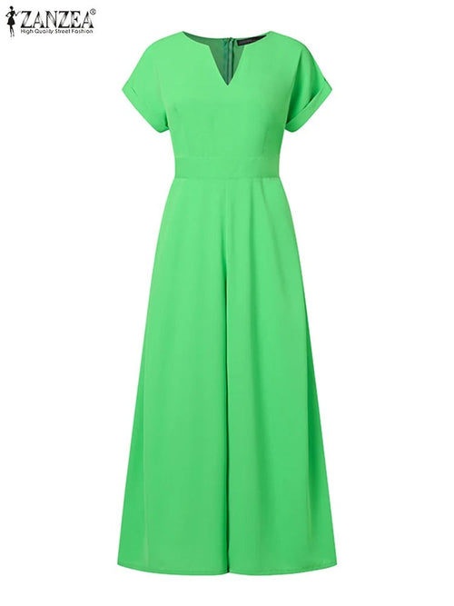 ZANZEA Summer Overalls Women 2024 Elegant Jumpsuits Holiday Casual Short Sleeve
