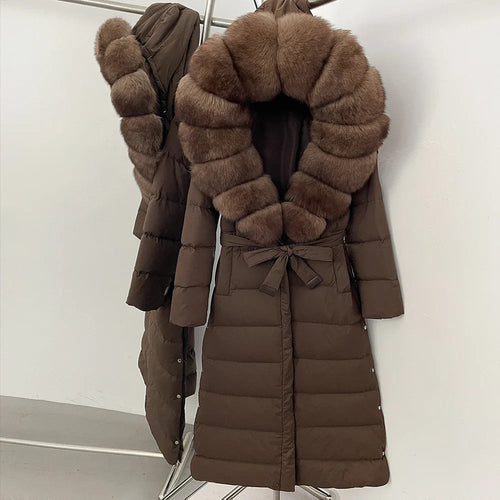 Real Faux Fur Collar Puffer Jacket Duck Down Thick Coat For Women