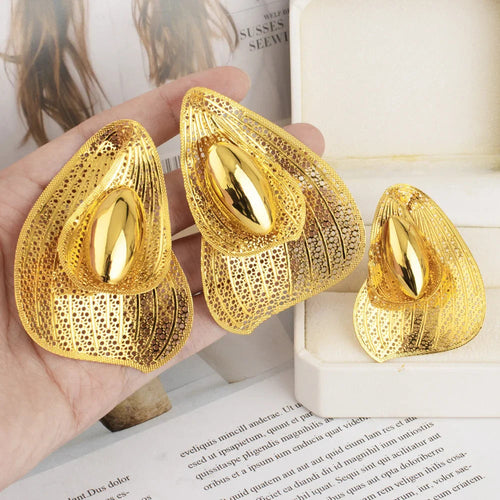 Gold Plated Earrings Ring Set for Women