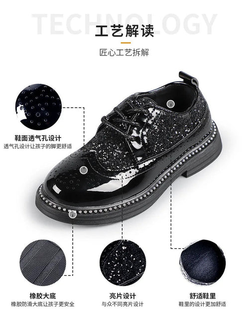 Boys Hollow Out silver Shoes Leather for Kids Party Wedding Dance Shoe Dress