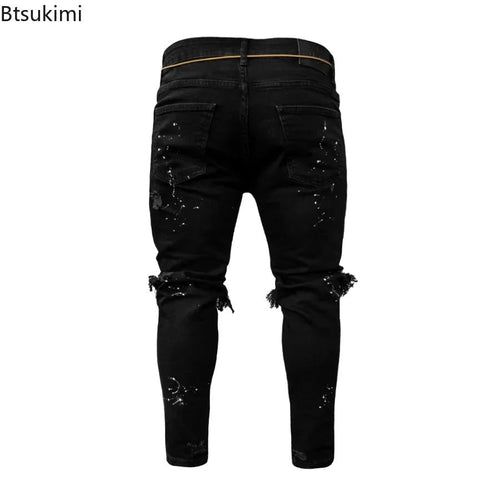 New 2025 Ripped Hole Jeans for Men Hip Hop Cargo Pant Distressed Denim Jeans