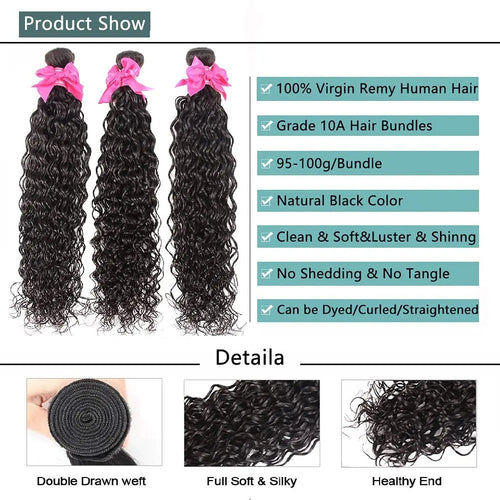 Water Wave Human Hair Bundles Curly Deep Wave 3 Bundles Brazilian Natural Black