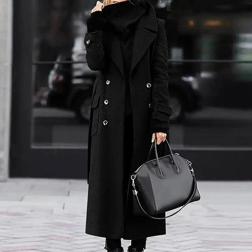 Women's Woollen Double-breasted Mid-calf Long Sleeves Jacket