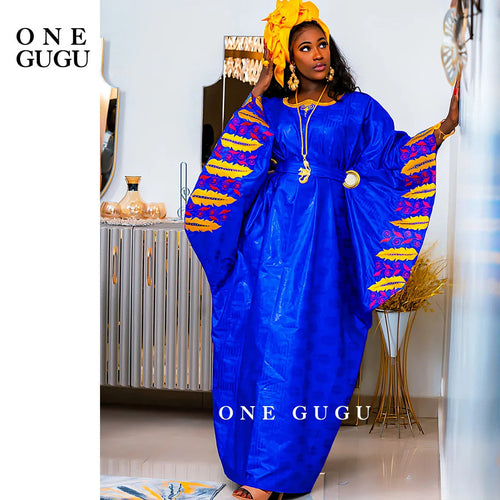 African Original Bazin Riche Boubou With Embroidery And Stones Mix Size