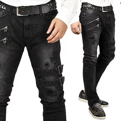 2025 New Street Skinny Ripped Jeans Men Denim Pencil Pants Wash Casual Mid