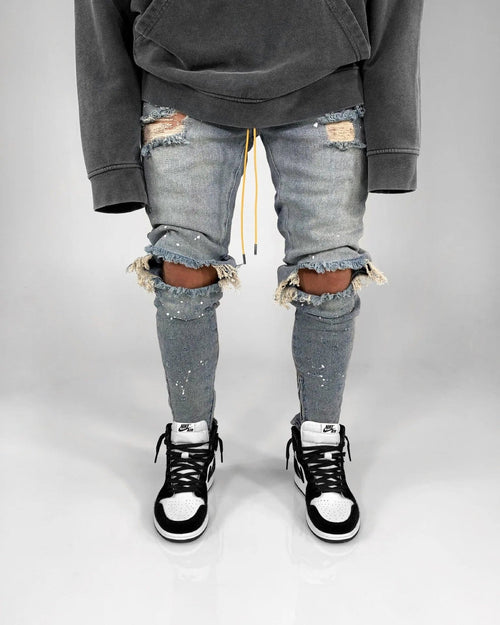 New 2025 Ripped Hole Jeans for Men Hip Hop Cargo Pant Distressed Denim Jeans