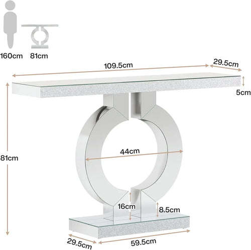 43.3-Inch (110cm)Mirrored Console Table, Modern Entryway Table with Thickened
