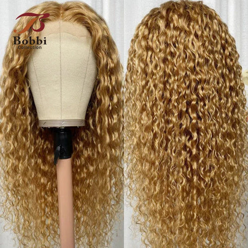Honey Blonde Water Wave 4x4 Lace Front Wig 100% Human Hair Wigs for Women 13x4